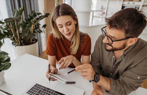 young couple going over finances 