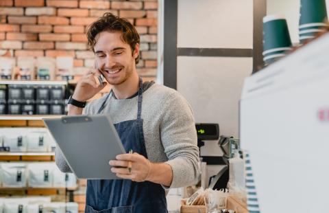 small business man on phone